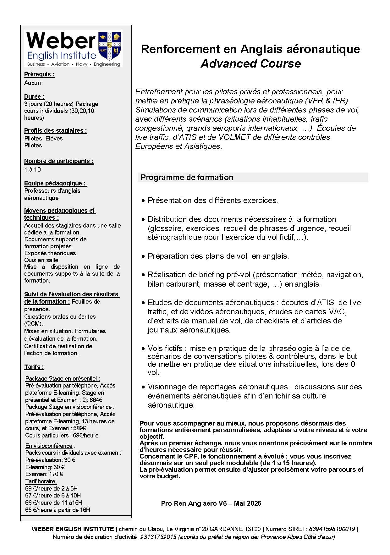 remise a niveau anglais aeronautique